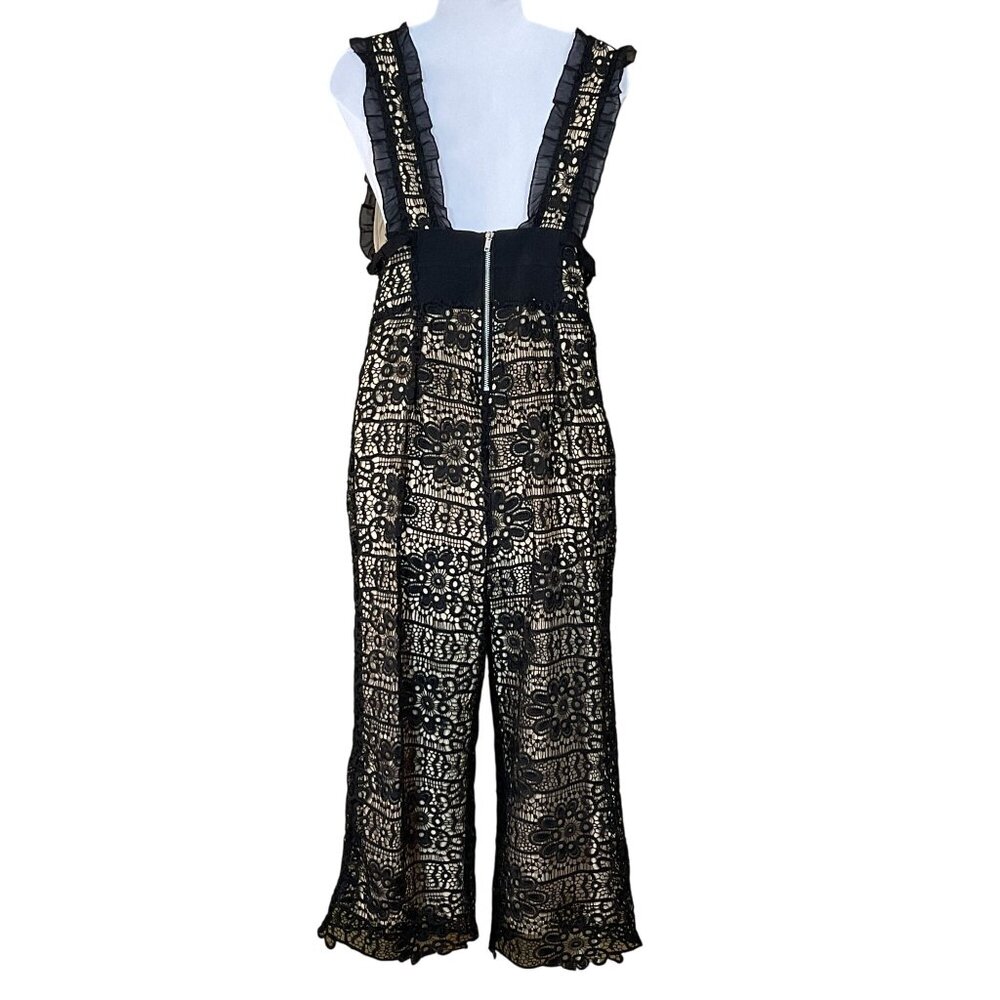 Guess L.A. Solstice Jet Black Crochet Lace Jumpsuit Nude Liner Size 6 NWT - Picture 4 of 10